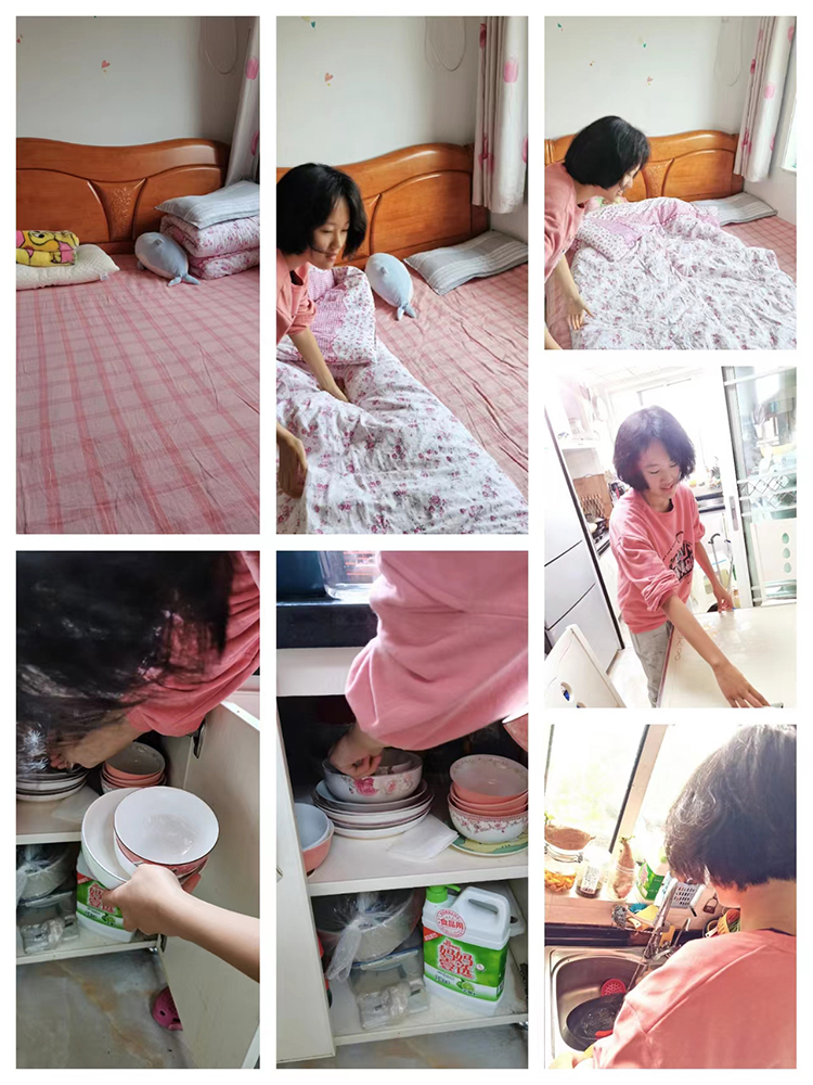 图片1：七年级七班秦一诺在铺床叠被和洗碗.jpg